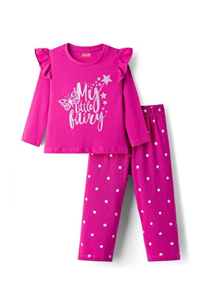 Babyhug Cotton Knit Full Sleeves Night Suit With Stars & Text Print - Pink