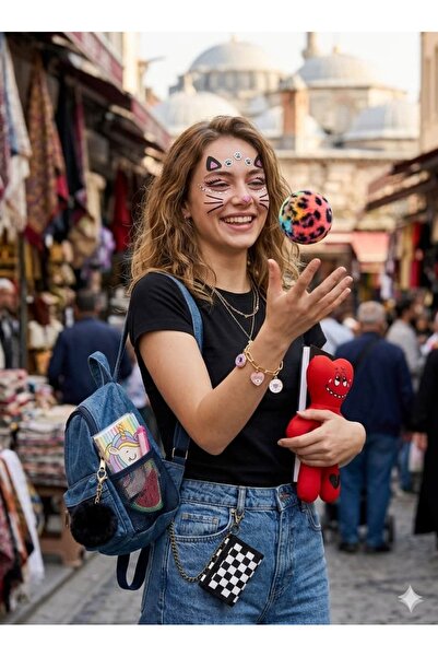 Butik Kedi Parıltılı Yüz Taşları ve Festival Çıkartma Seti