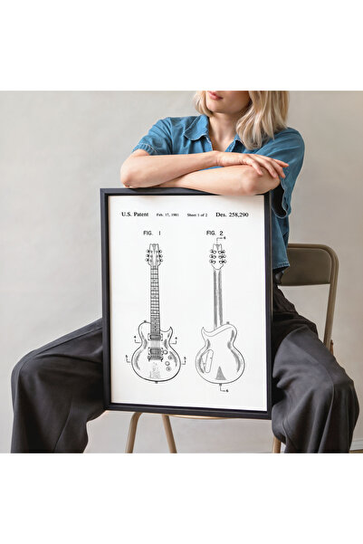 Pegziz Grafikon crteža patenta za gitaru, muzički instrument, zidni dekor, slika