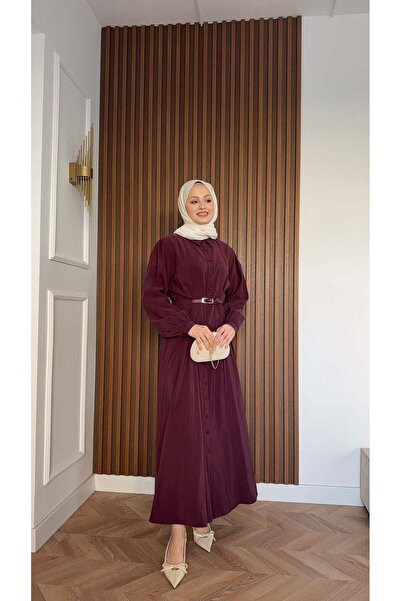 MEYSADESİGN Dora Beli Kemerli Tensel Elbise Bordo