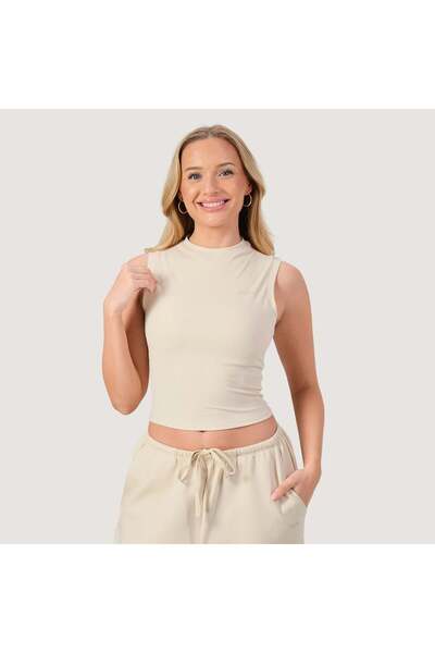 GymBeam Top cu guler înalt NEO pentru femei, culoare Almond, mărimea L