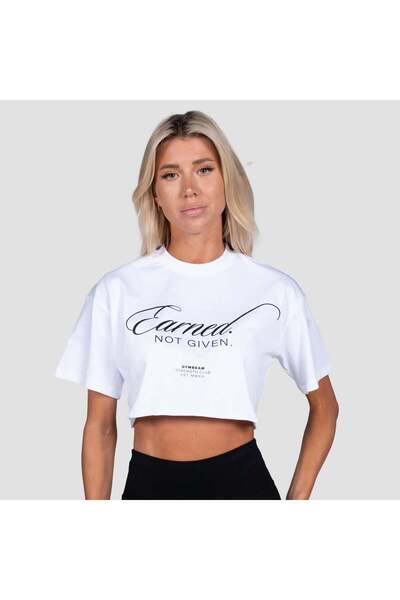 GymBeam Tricou crop Earned de damă, alb, L