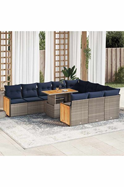 vidaxl Set canapele gradina perne 11 piese, gri, poliratan/lemn acacia