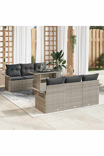 vidaxl Set de canapele pentru gradina 7 pcs Gri deschis poliratan