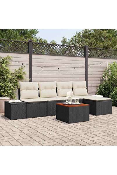 vidaxl Set de canapele pentru gradina cu perna 6 pcs Negru poliratan
