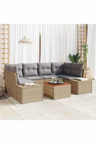 vidaxl Set de canapele pentru gradina cu perna 7 pcs Bej poliratan