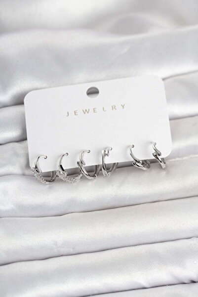Inure Jewelry طقم أقراط نسائية من النحاس الفضي اللون طراز بوتيغا