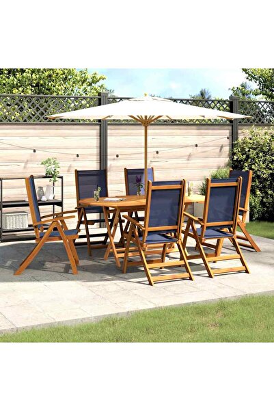 vidaxl Set mobilier de gradina, 7 piese, lemn masiv acacia/textilena