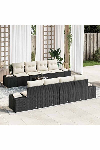 vidaxl Set de canapele pentru gradina 8 pcs Negru È™i Crem poliratan