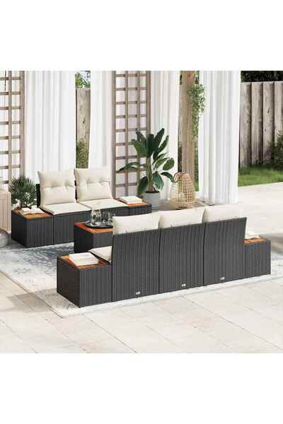 vidaxl Set de canapele pentru gradina cu perna 6 pcs Negru Rattan poli