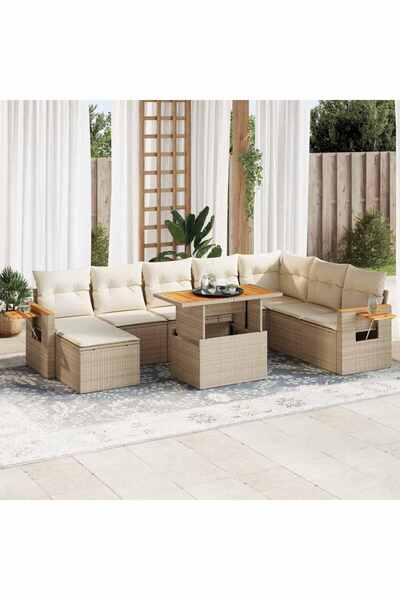 vidaxl Set canapele gradina cu perne 9 piese bej poliratan/lemn acacia