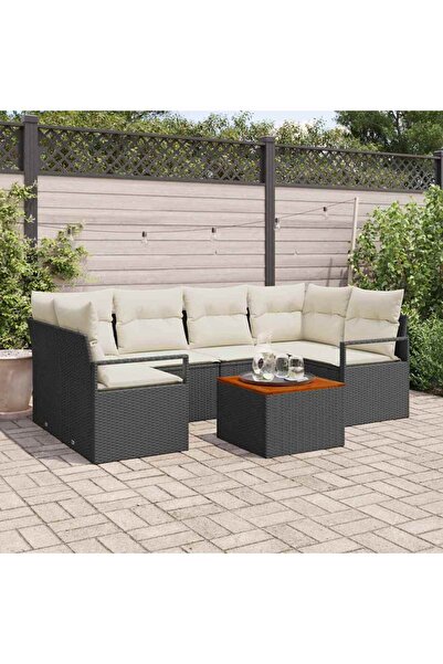 vidaxl Set de canapele pentru gradina 7 pcs Negru È™i Crem poliratan