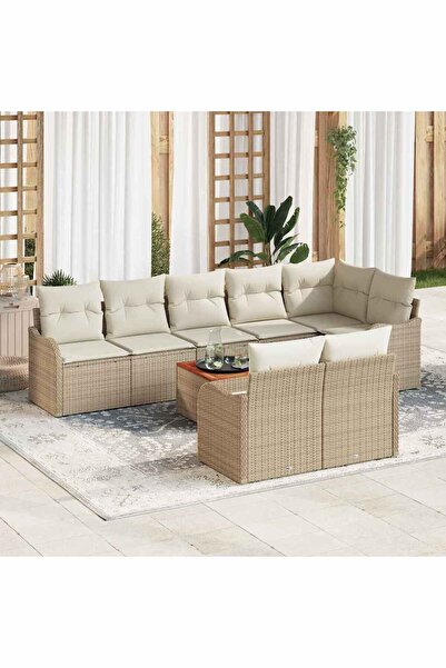 vidaxl Set de canapele pentru gradina cu perna 9 pcs Bej poliratan