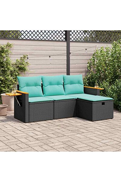 vidaxl Set mobilier de gradina cu perne, 4 piese, negru, poliratan