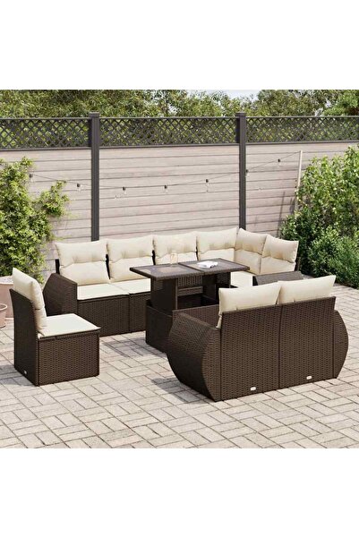 vidaxl Set canapele de gradina cu perne, 9 piese, maro, poliratan