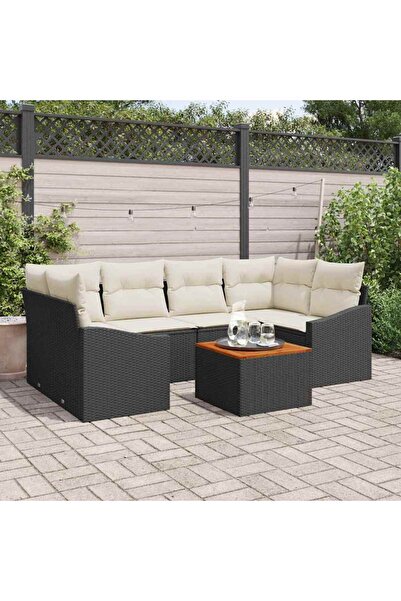 vidaxl Set de canapele pentru gradina 7 pcs Negru È™i Crem poliratan