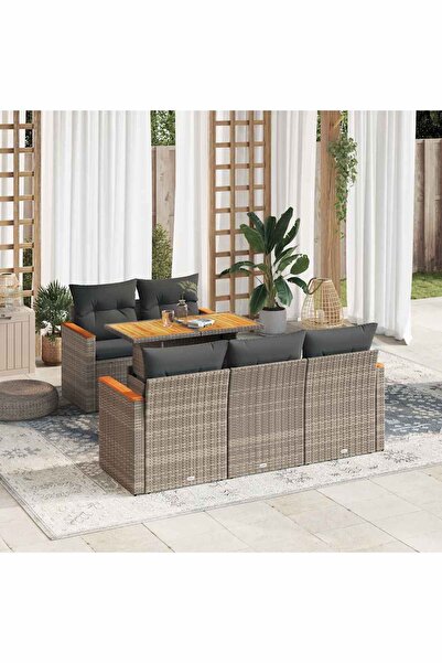 vidaxl Set mobilier gradina cu perne 6 piese gri poliratan/lemn acacia