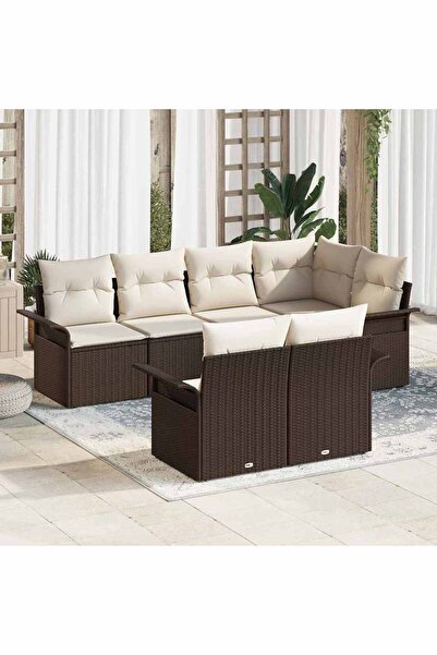 vidaxl Set de canapele pentru gradina cu perna 7 pcs Maro poliratan