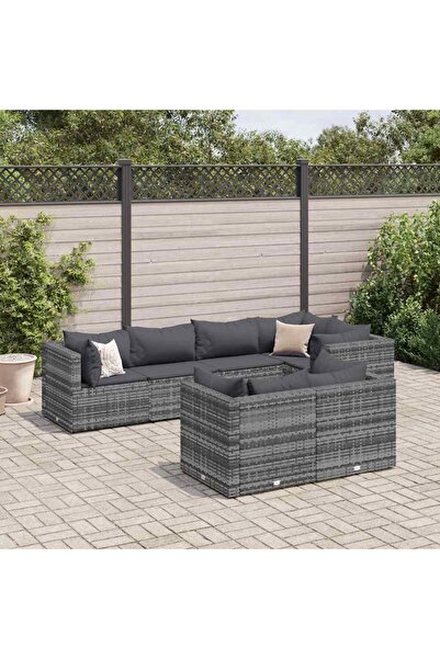 vidaxl Set mobilier de gradina cu perne, 7 piese, gri, poliratan