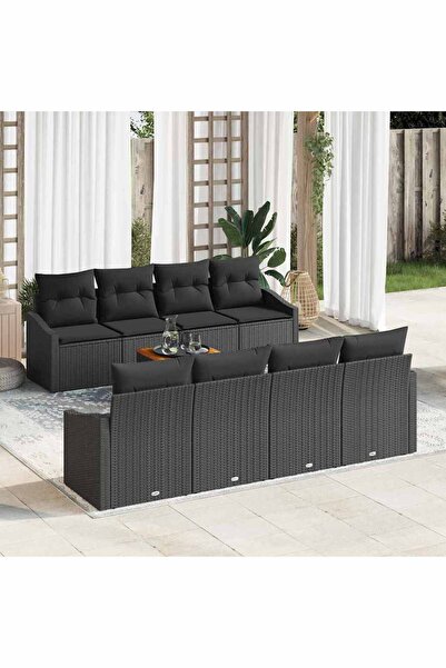 vidaxl Set de canapele pentru gradina 9 pcs Negru poliratan
