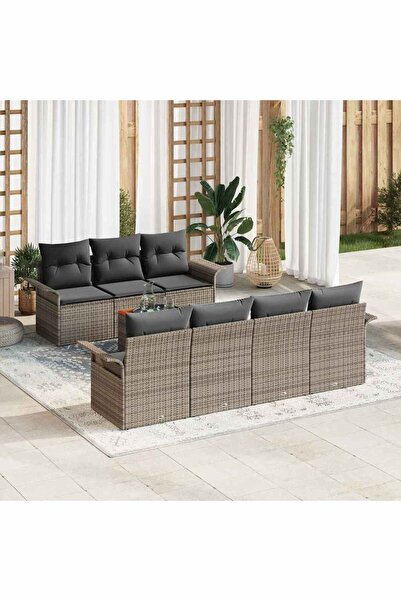 vidaxl Set de canapele pentru gradina cu perna 8 pcs Gri poliratan