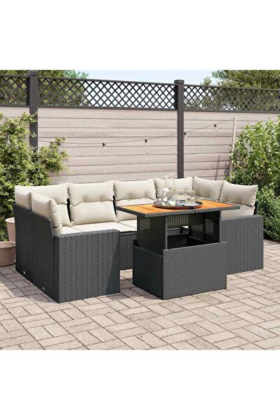 vidaxl Set canapele de gradina cu perne, 7 piese, negru, poliratan