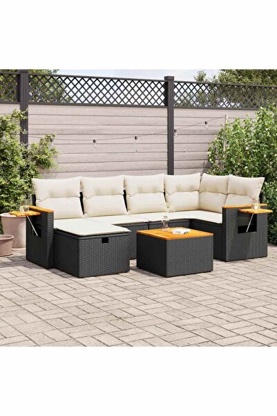 vidaxl Set canapele de gradina cu perne, 7 piese, negru, poliratan