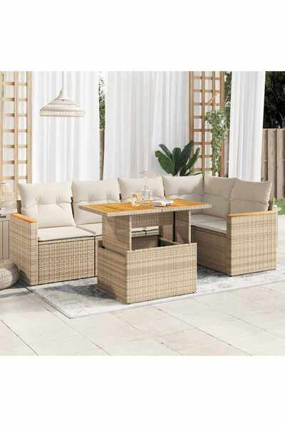 vidaxl Set canapele gradina cu perne 6 piese bej poliratan/lemn acacia