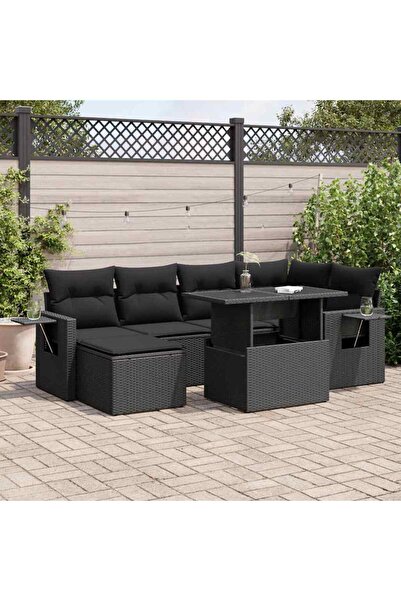 vidaxl Set canapele de gradina cu perne, 7 piese, negru, poliratan