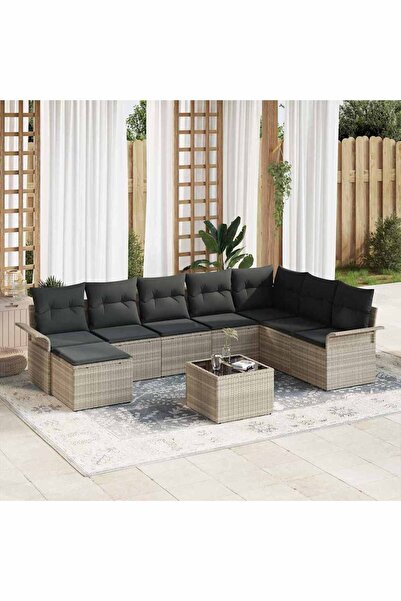 vidaxl Set de canapele pentru gradina 9 pcs Gri deschis Rattan poli