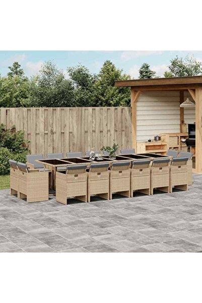 vidaxl Set mobilier gradina cu perne, 17 piese bej combinat poliratan