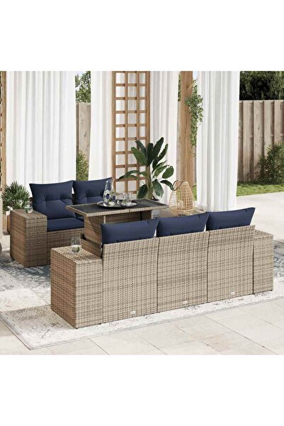 vidaxl Set mobilier gradina cu perne 6 piese gri poliratan/lemn acacia