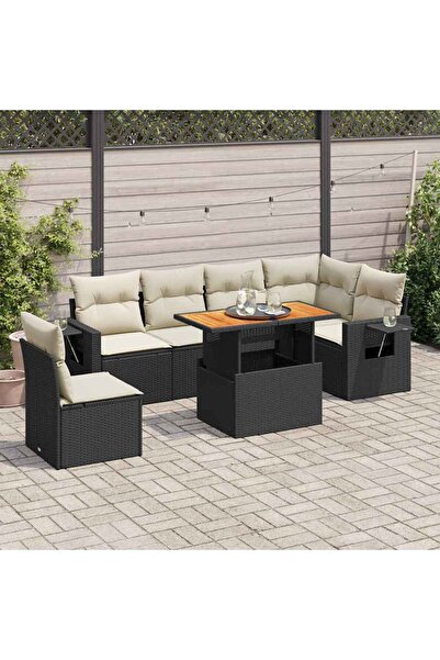 vidaxl Set canapele de gradina cu perne, 7 piese, negru, poliratan