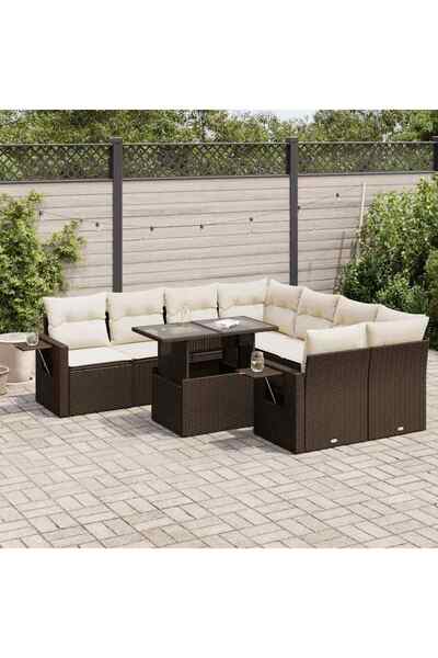 vidaxl Set canapele de gradina cu perne, 9 piese, maro, poliratan