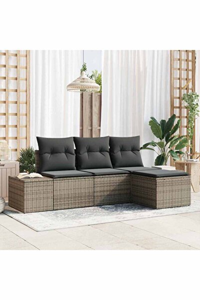 vidaxl Set de canapele pentru gradina cu perna 4 pcs Gri poliratan