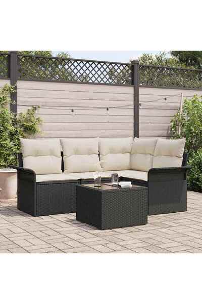 vidaxl Set de canapele pentru gradina cu perna 5 pcs Negru poliratan
