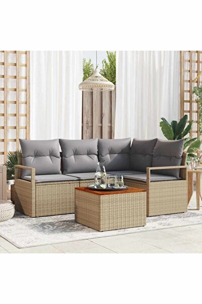 vidaxl Set de canapele pentru gradina cu perna 5 pcs Bej poliratan