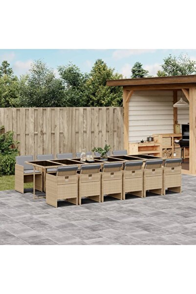 vidaxl Set mobilier gradina cu perne, 13 piese, bej combinat poliratan