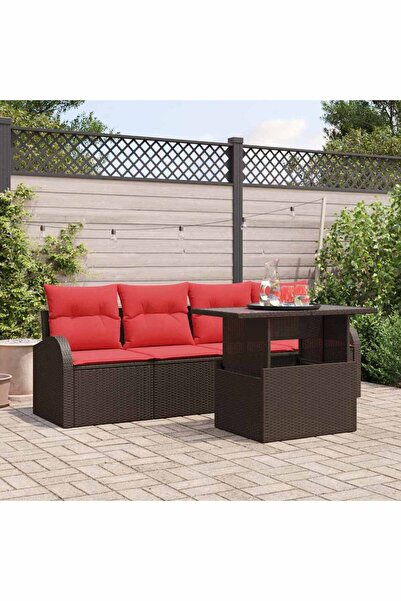 vidaxl Set de canapele pentru gradina cu perna 5 pcs Maro poliratan