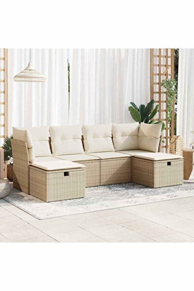 vidaxl Set canapele de gradina cu perne, 6 piese, bej, poliratan