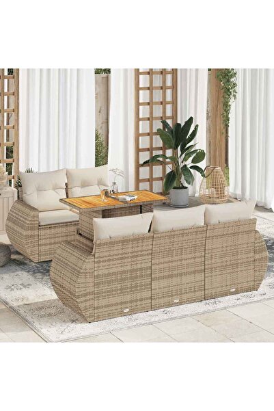 vidaxl Set canapele de gradina cu perne, 6 piese, bej, poliratan