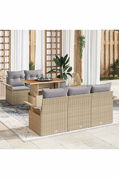 vidaxl Set de canapele pentru gradina 6 pcs Bej Rattan poli