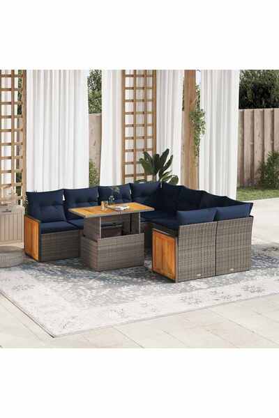 vidaxl Set canapele gradina cu perne 9 piese gri poliratan/lemn acacia