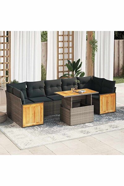 vidaxl Set canapele gradina cu perne 8 piese gri poliratan/lemn acacia