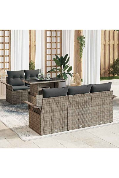 vidaxl Set de canapele pentru gradina cu perna 6 pcs Gri Poli Rattan