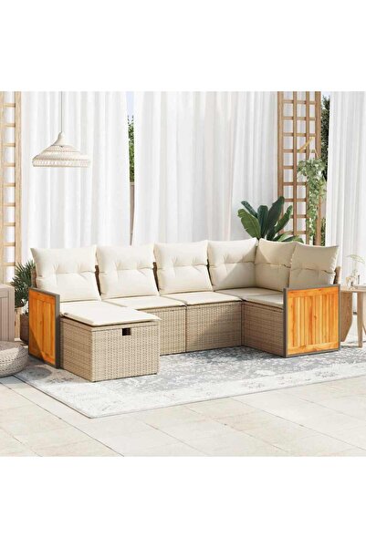 vidaxl Set canapele de gradina cu perne, 6 piese, bej, poliratan