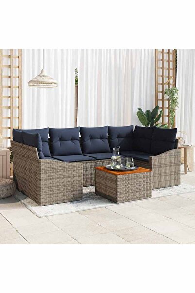 vidaxl Set de canapele pentru gradina 7 pcs Gri È™i albastru marin