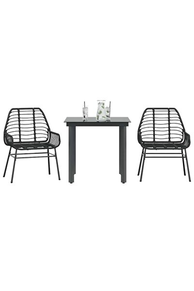 vidaxl Set de sufragerie de gradina 3 piese sticla neagra poli ratan