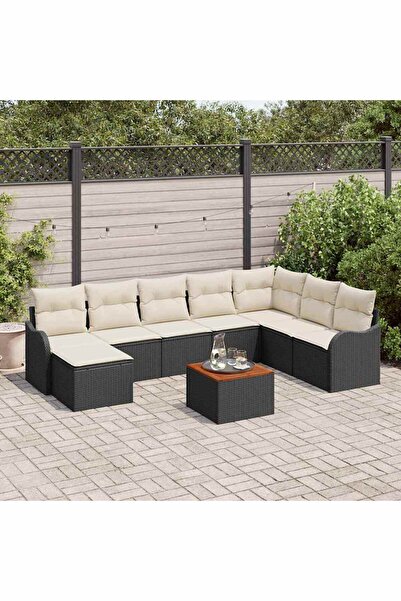vidaxl Set de canapele pentru gradina 9 pcs Negru È™i Crem poliratan