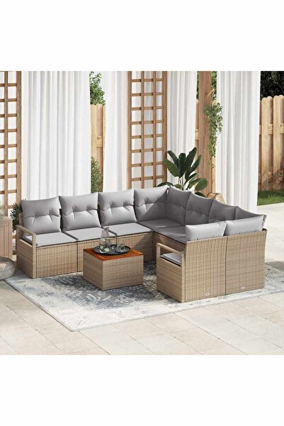 vidaxl Set de canapele pentru gradina cu perna 9 pcs Bej poliratan